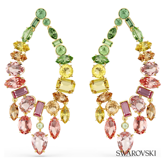 Gema drop earrings, Mixed cuts, Chandelier, Multicolored, 18K gold finish – item 5737445