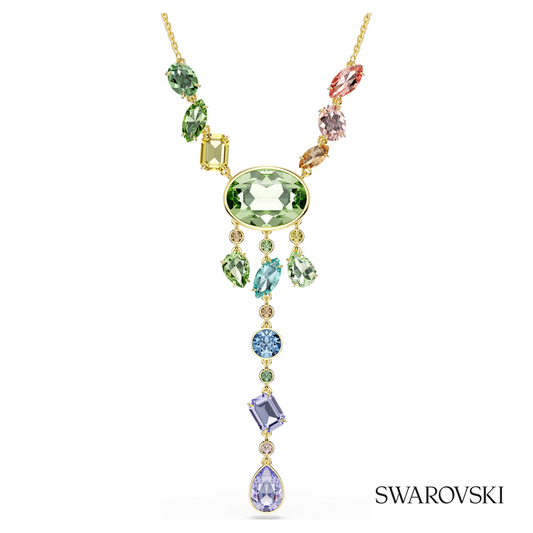 Gema Y necklace, Mixed cuts, Multicolored, 18K gold finish – item 5737451