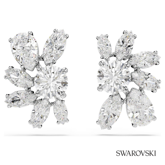 Mesmera stud earrings, Mixed cuts, Flower, White, Rhodium plated – item 5737462