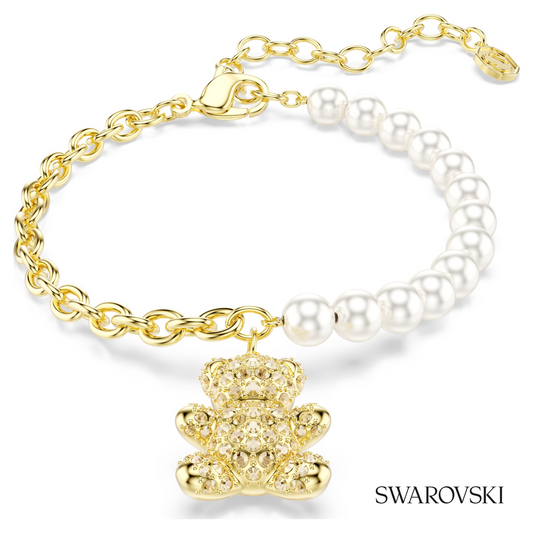Idyllia bracelet, Crystal pearl, Round cut, Teddy, Gold tone, 18K gold finish – item 5737622