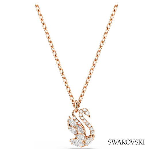 Swarovski Swan pendant, Mixed cuts, Swan, White, 18K rose – item 5738203