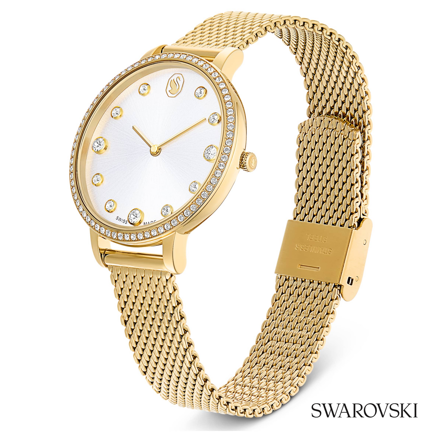 Clarica watch, Swiss Made, Metal bracelet, Gold tone