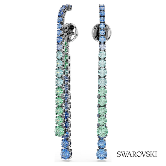 Matrix drop earrings, Gradient of round cuts, Multicolored, Ruthenium plated – item 5741390