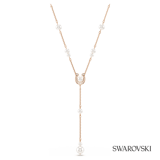 Symbolica y necklace, Crystal pearl, Pave, Horse shoe, White, 18K rose gold finish – item 5741463