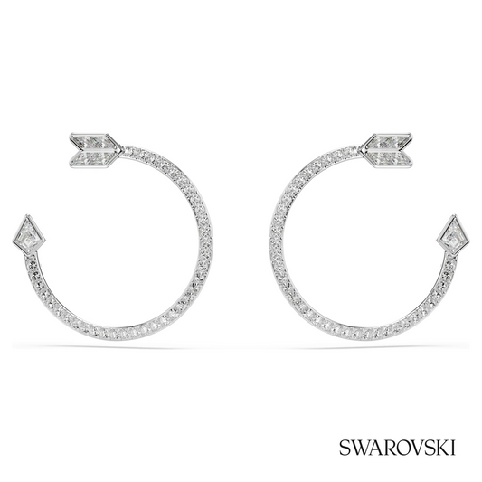 Idyllia hoop earrings, Mixed cuts, Arrow, White, Rhodium plated – item 5741522
