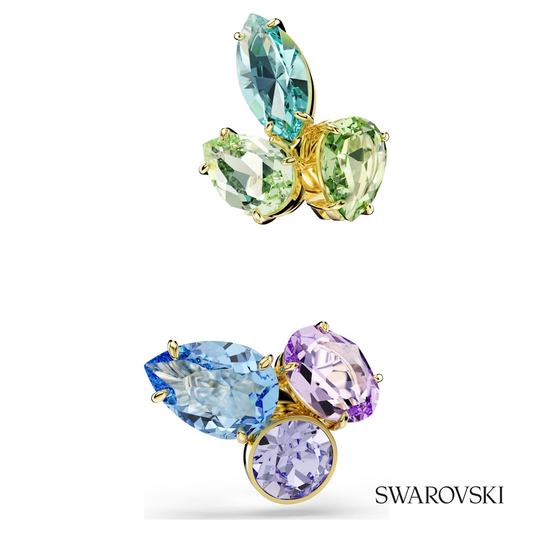 Gema ear cuffs, Asymmetrical design, Mixed cuts, Multicolored, 18K gold finish – item 5741585