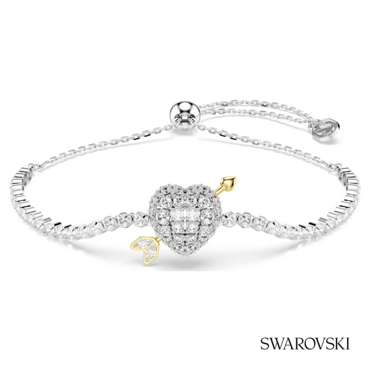 Idyllia bracelet, Mixed cuts, Heart with arrow, White, Rhodium plated – item 5742022