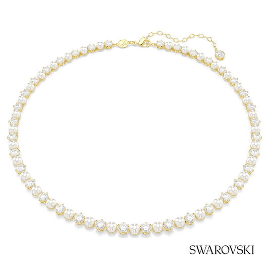 Matrix Tennis necklace, Crystal pearl, Round cut, White, 18K gold finish – item 5742039
