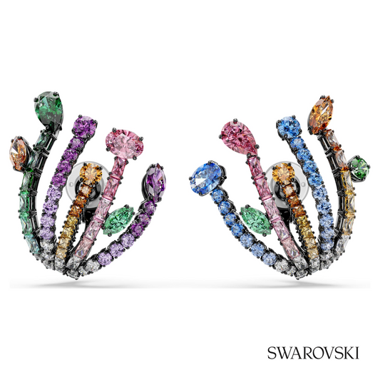 Matrix clip earrings, Mixed cuts, Bouquet, Multicolored, Ruthenium plated – item 5742673