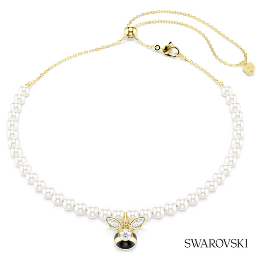 Idyllia choker, Crystal pearl, Mixed cuts, Bee, White, 18K gold finish – item 5742677