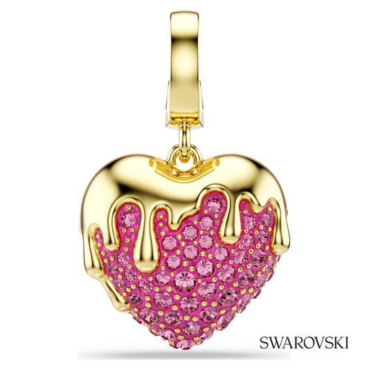 Idyllia charm, Round cut, Heart, Pink, 18K gold finish – item 5742953