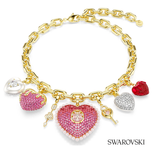 Idyllia necklace, Mixed cuts, Heart, Key, Multicolored, 18K gold finish – item 5742956