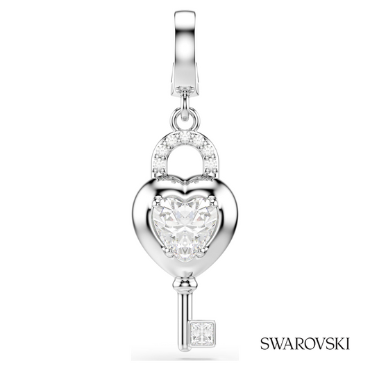 Idyllia charm, Mixed cuts, Heart with key, White, Rhodium plated – item 5742957