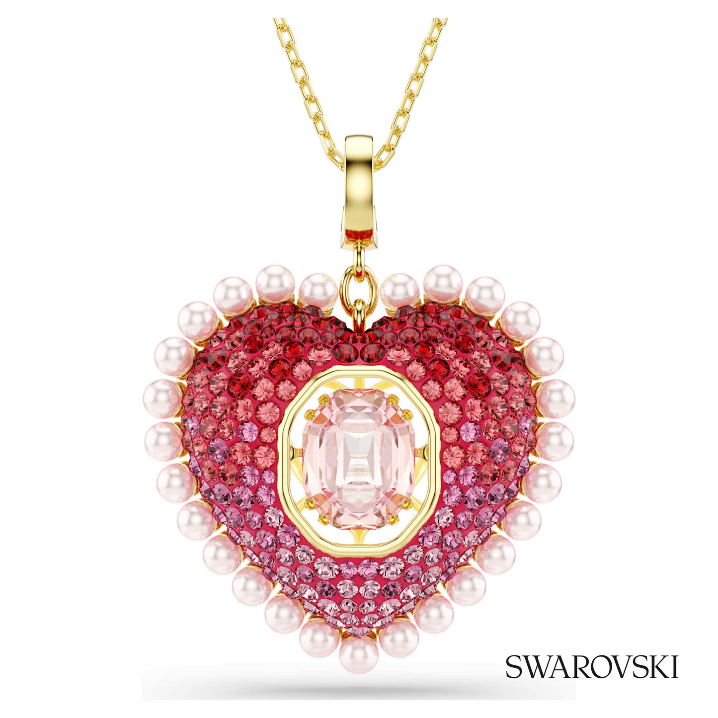 Swarovski Idyllia pendant, Mixed cuts, Heart, Pink, 18K – item 5742958