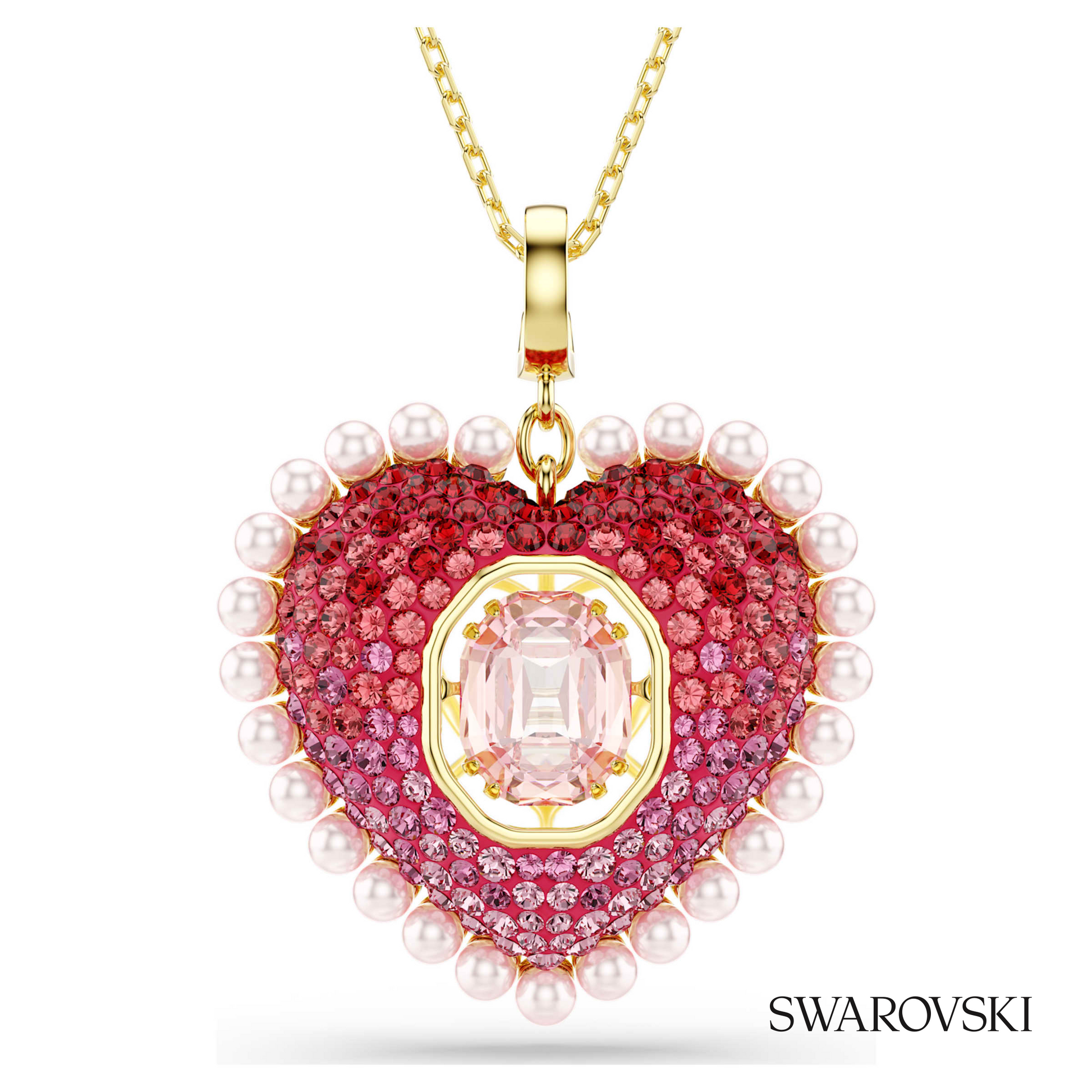 Swarovski Idyllia pendant, Mixed cuts, Heart, Pink, 18K – item 5742958