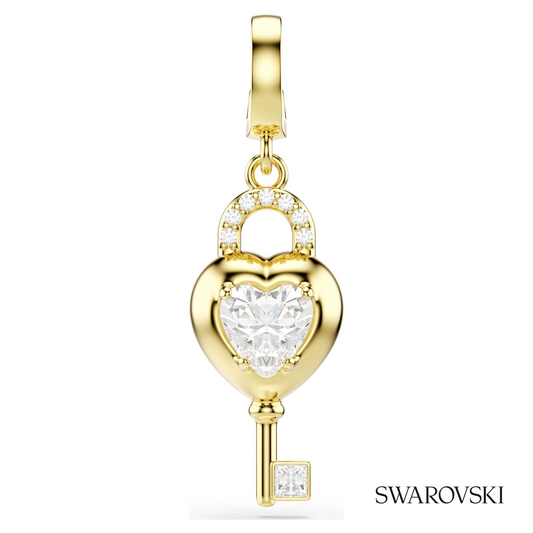 Idyllia charm, Mixed cuts, Heart with key, White, 18K gold finish – item 5742959