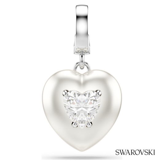 Idyllia charm, Mixed cuts, Pearl-colored coating, Heart, White, Rhodium plated – item 5742960