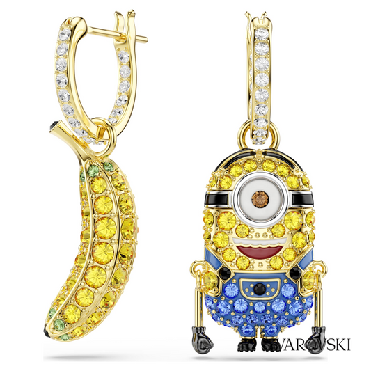 Minions Stuart and Banana drop earrings, Pave, Mini, Multicolored, 18K gold finish – item 5743382