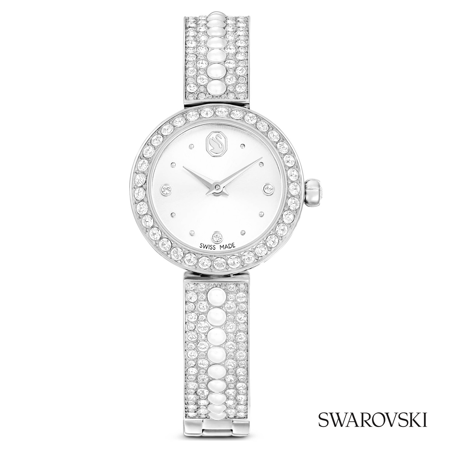 Matrix pearl bangle watch, Swiss Made, Crystal bracelet