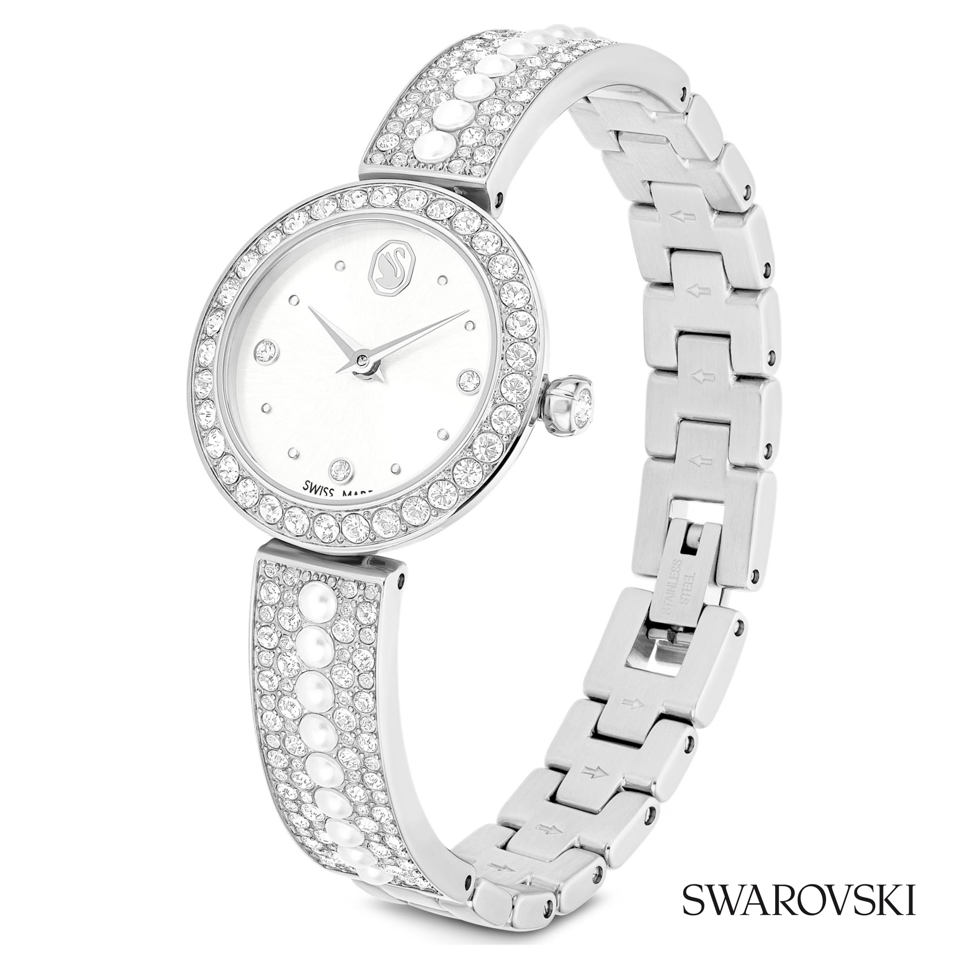 Matrix pearl bangle watch, Swiss Made, Crystal bracelet