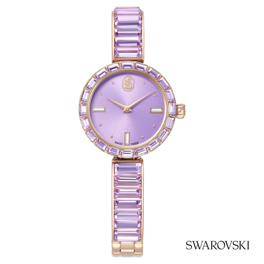 Matrix bangle watch, Swiss Made, Crystal bracelet, Purple, Champagne gold-tone finish
