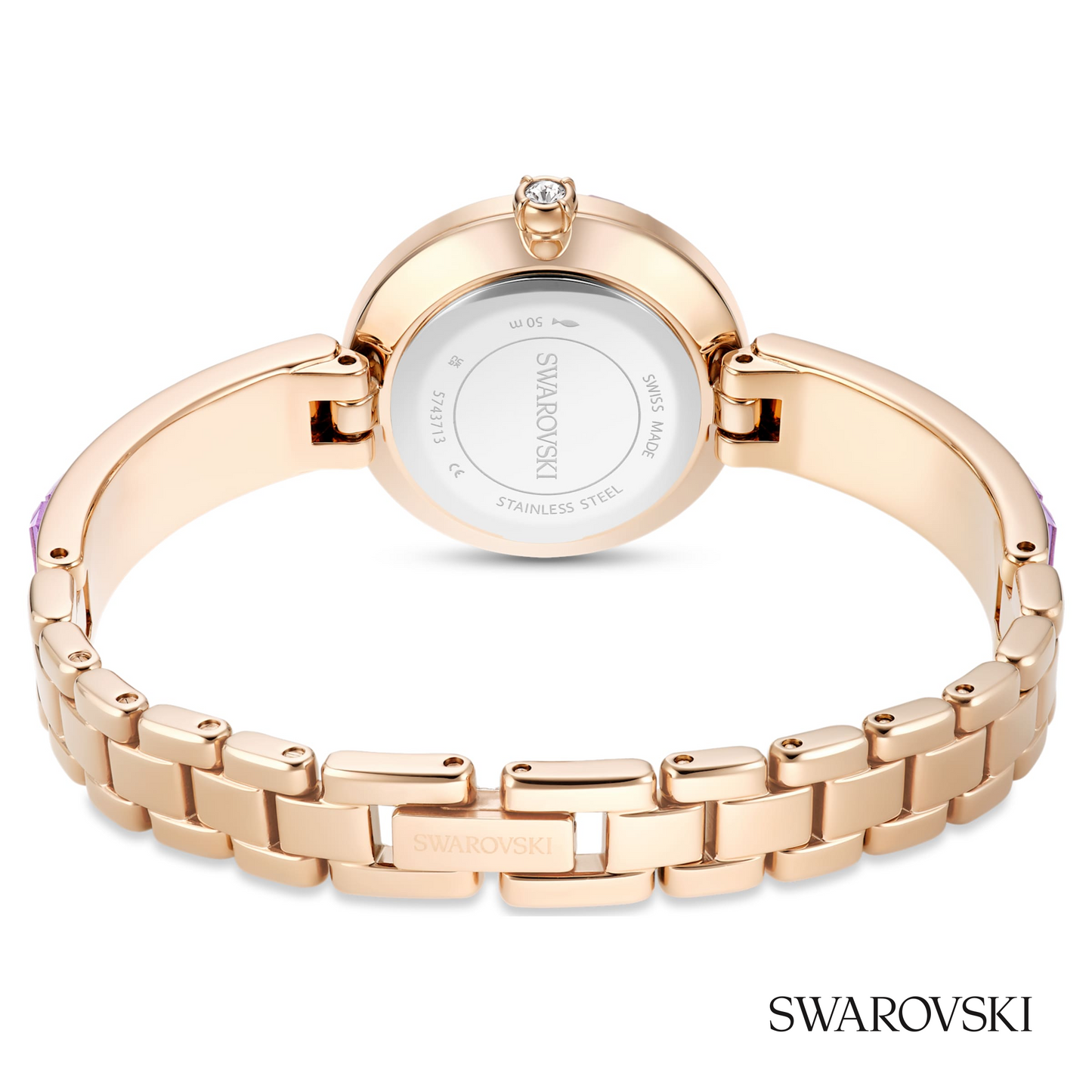 Matrix bangle watch, Swiss Made, Crystal bracelet, Purple, Champagne gold-tone finish