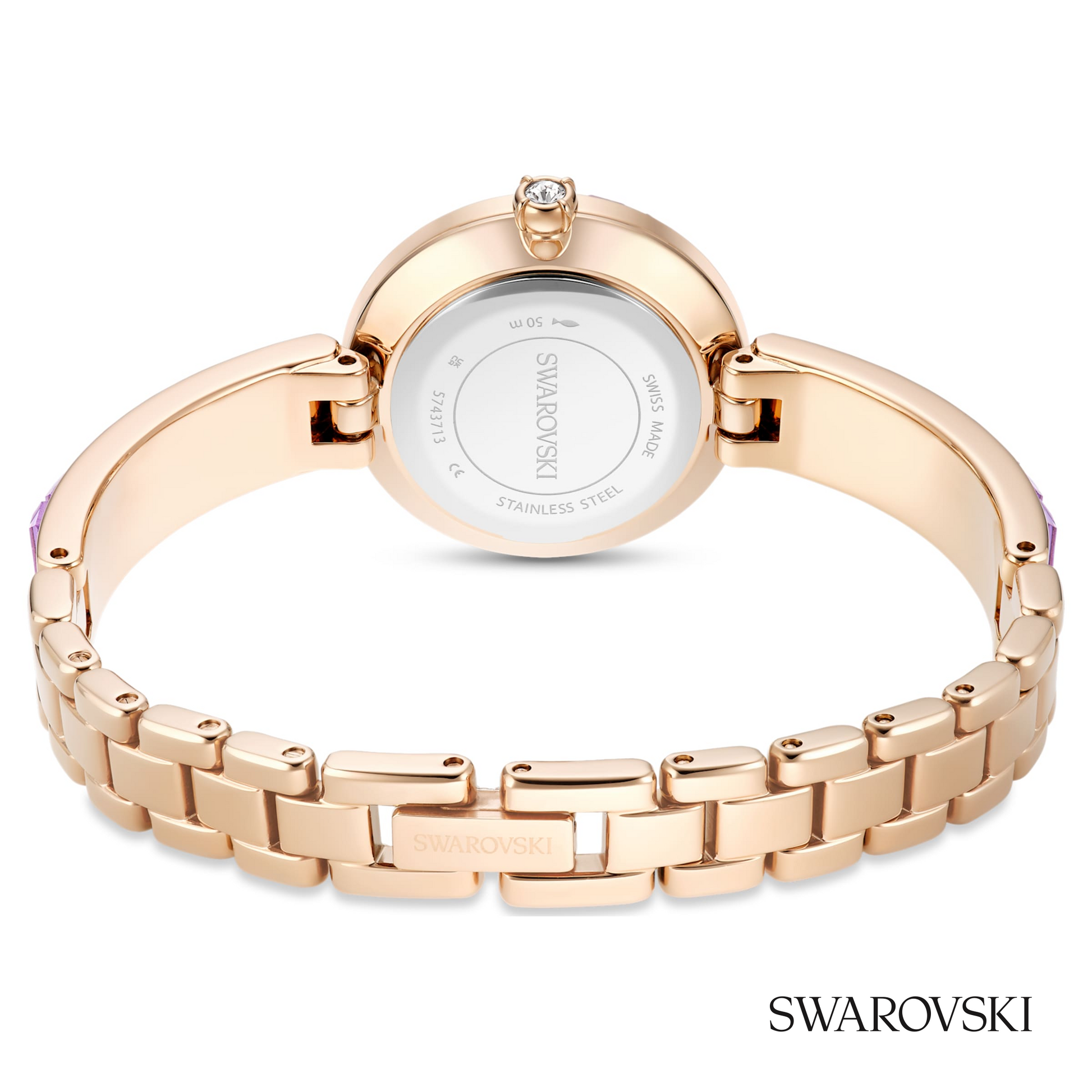 Matrix bangle watch, Swiss Made, Crystal bracelet, Purple, Champagne gold-tone finish