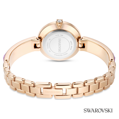 Matrix bangle watch, Swiss Made, Crystal bracelet, Purple, Champagne gold-tone finish