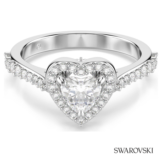 Una Angelic motif ring, Mixed cuts, Heart, White, Rhodium plated – item 5744045