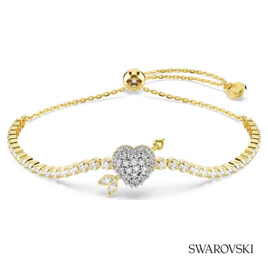 Idyllia bracelet, Mixed cuts, Heart with arrow, White, 18K gold finish – item 5744061