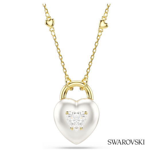 Idyllia pendant, Mixed cuts, Heart, White, 18K gold finish – item 5744127