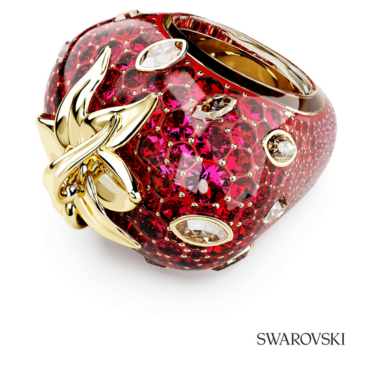 Idyllia motif ring, Mixed cuts, Strawberry, Red, 18K gold finish – item 5744916