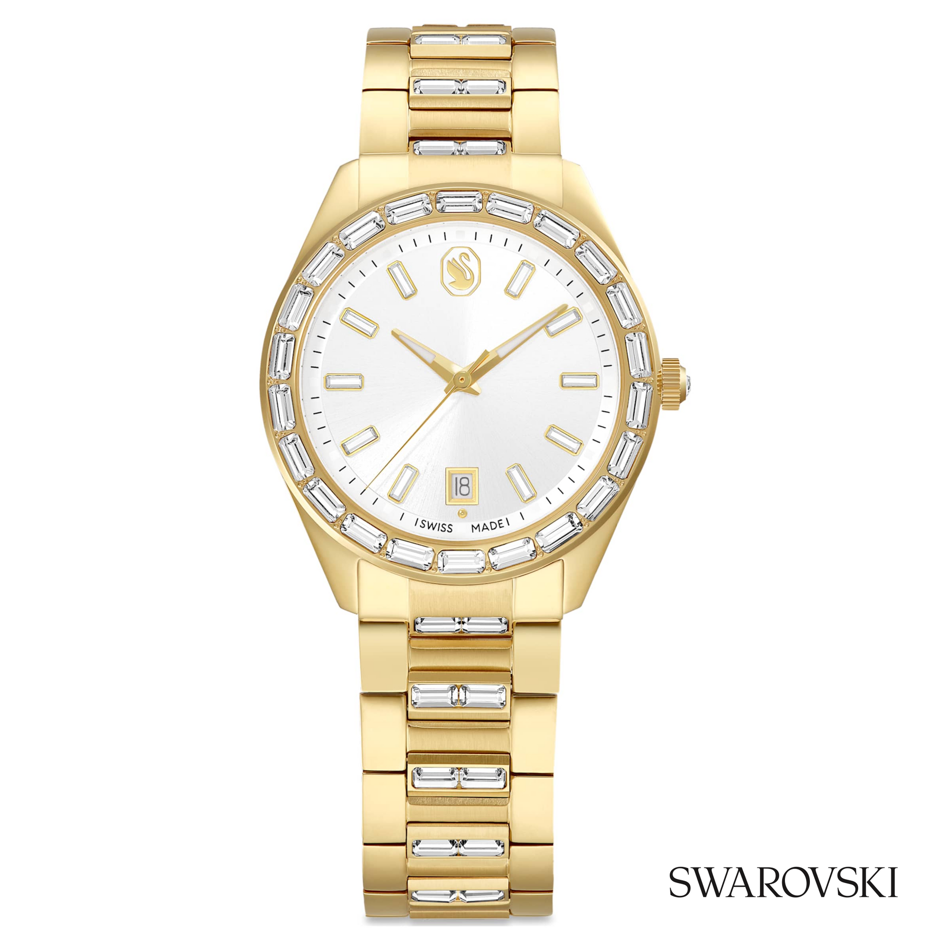 Matrix date watch, Swiss Made, Metal bracelet, Gold tone