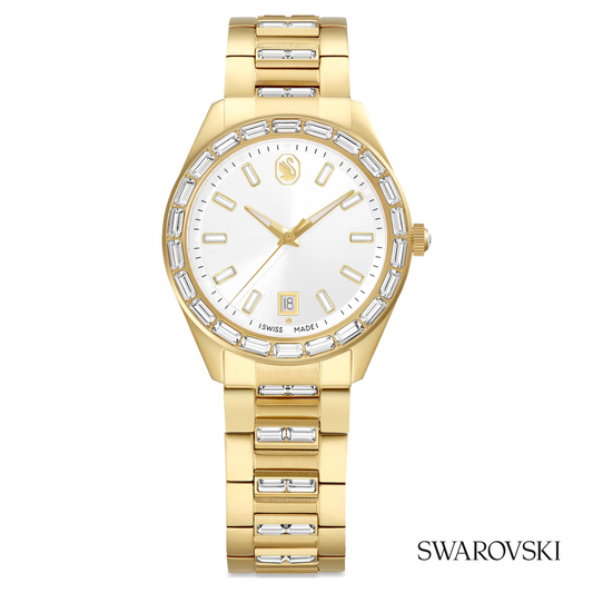 Matrix date watch, Swiss Made, Metal bracelet, Gold tone