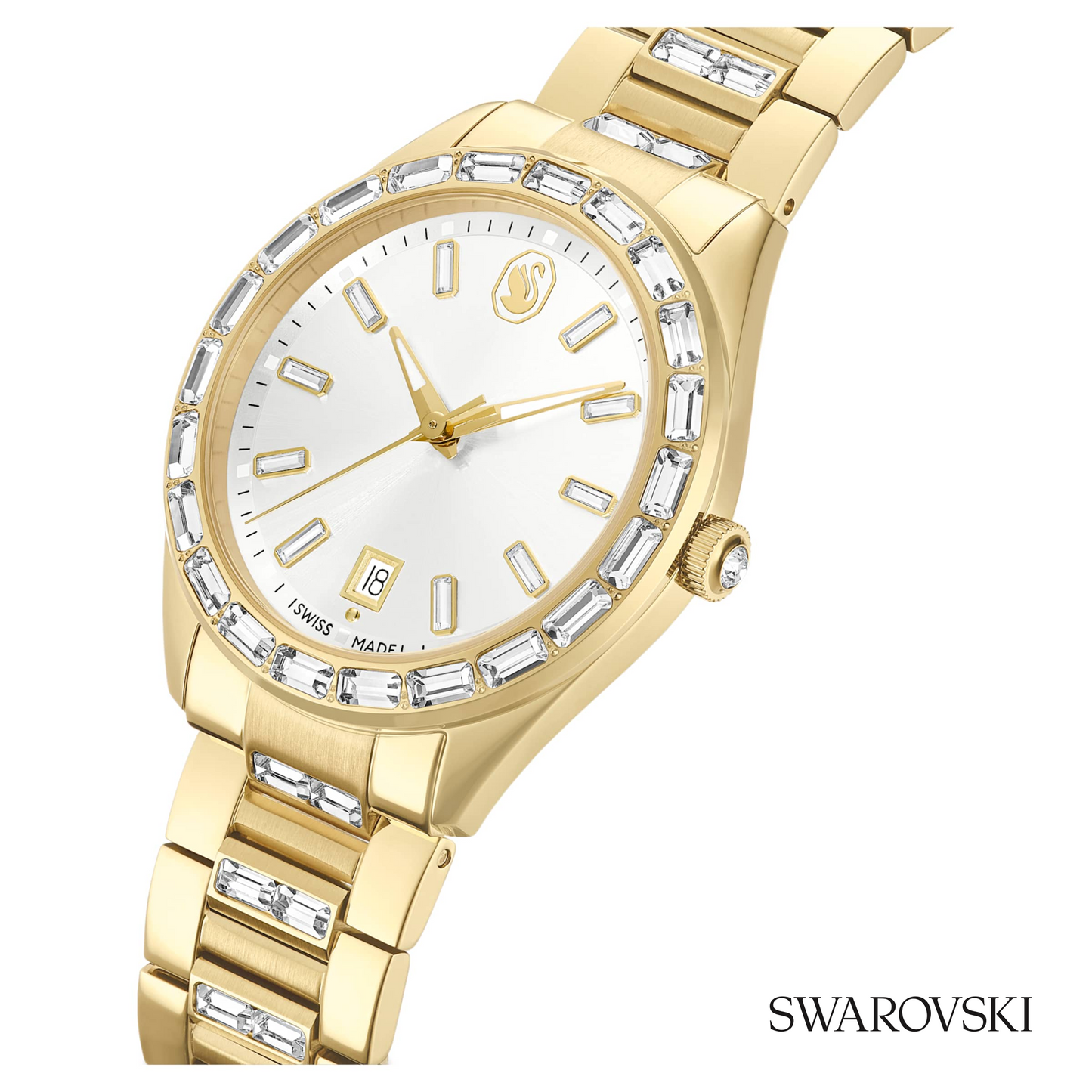 Matrix date watch, Swiss Made, Metal bracelet, Gold tone