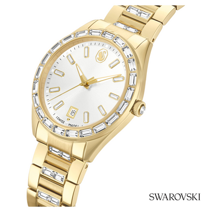 Matrix date watch, Swiss Made, Metal bracelet, Gold tone