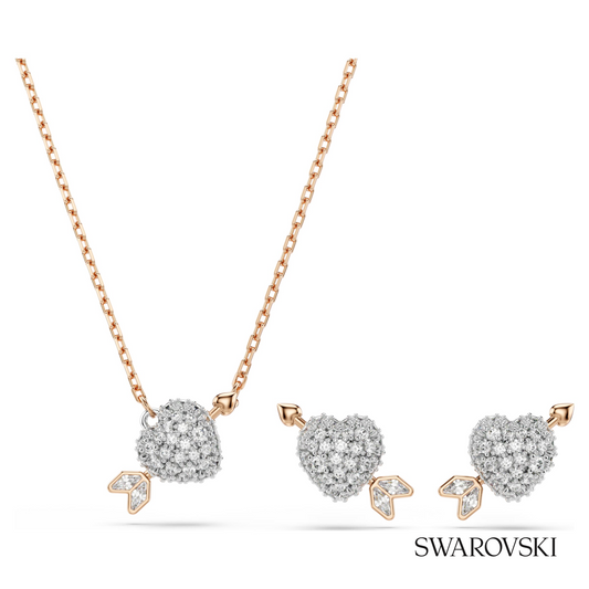 Idyllia set, Mixed cuts, Heart with arrow, White, 18K rose gold finish – item 5745580