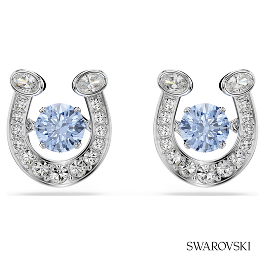 Symbolica stud earrings, Round cut, Pave, Horse shoe, Blue, Rhodium plated – item 5746563