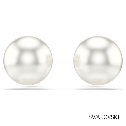 Matrix stud earrings, Crystal pearl, White, Rhodium plated – item 5747752