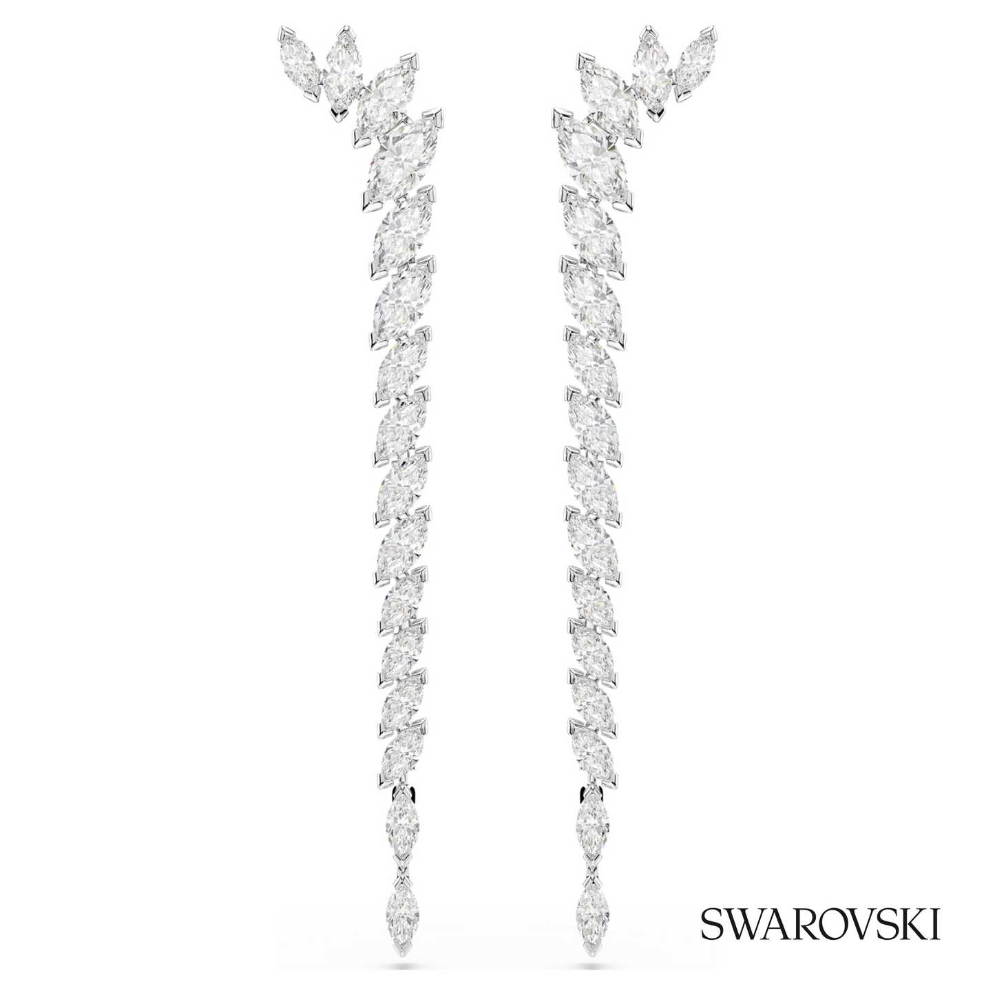 Swarovski Mesmera earrings, Marquise cut, White, Rhodium – item 5748006