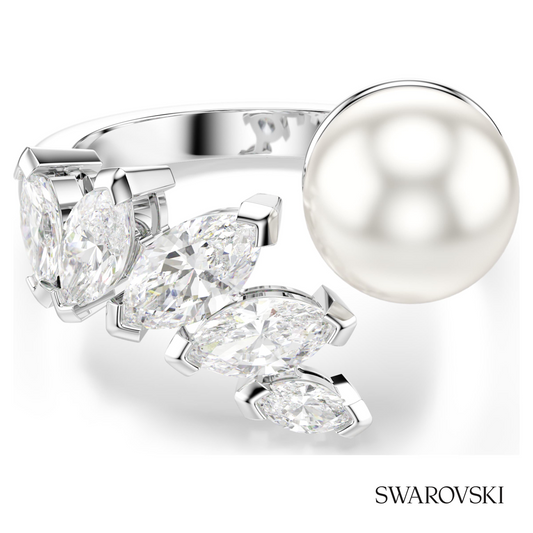 Mesmera open ring, Crystal pearl, Marquise cut, White, Rhodium plated – item 5748009