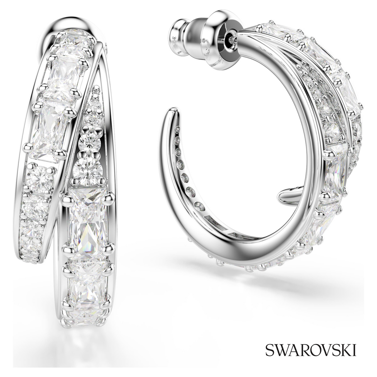 Vienna hoop earrings, Mixed cuts, White, Rhodium plated – item 5749069 – view 3