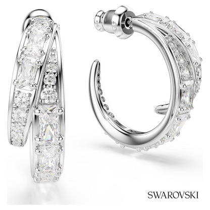Vienna hoop earrings, Mixed cuts, White, Rhodium plated – item 5749069 – view 3