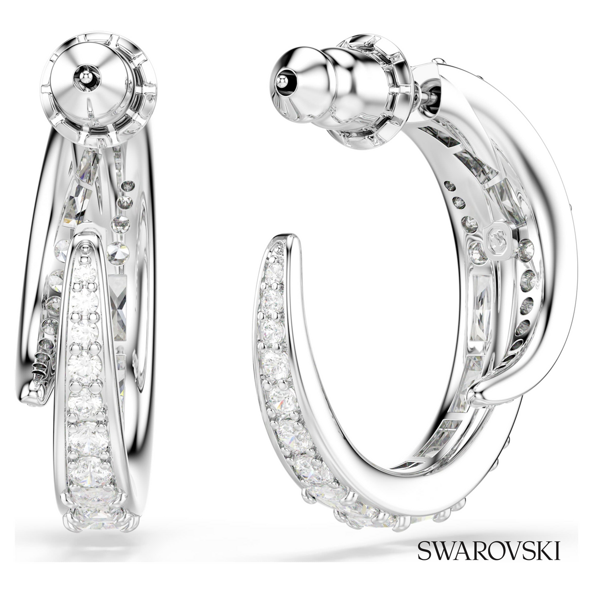 Vienna hoop earrings, Mixed cuts, White, Rhodium plated – item 5749069 – view 4