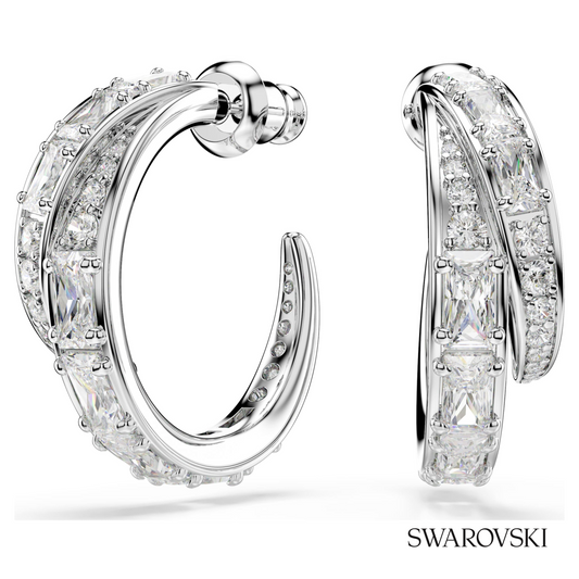 Vienna hoop earrings, Mixed cuts, White, Rhodium plated – item 5749069