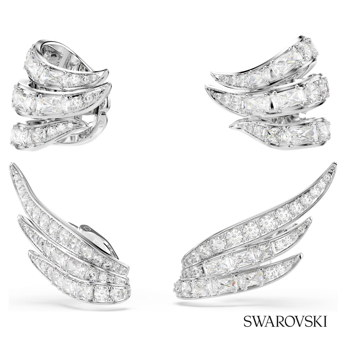 Vienna ear cuffs, Mixed cuts, Swan, White, Rhodium plated – item 5749071 – view 2