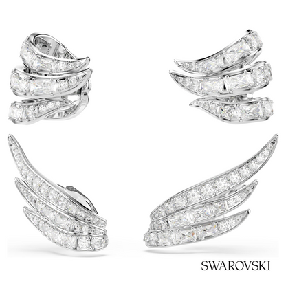 Vienna ear cuffs, Mixed cuts, Swan, White, Rhodium plated – item 5749071 – view 2