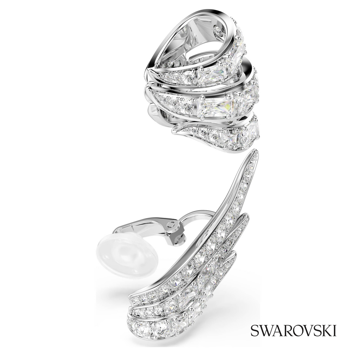 Vienna ear cuffs, Mixed cuts, Swan, White, Rhodium plated – item 5749071 – view 3