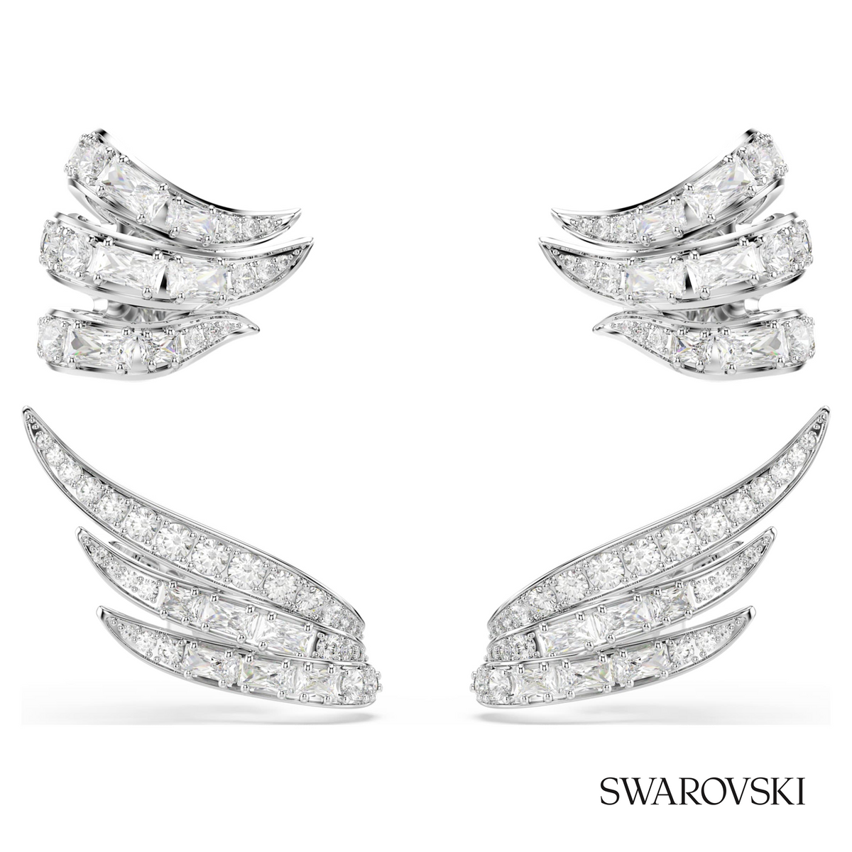 Vienna ear cuffs, Mixed cuts, Swan, White, Rhodium plated – item 5749071