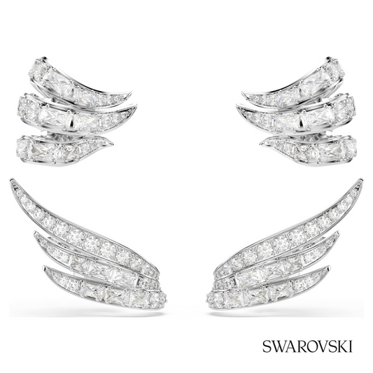 Vienna ear cuffs, Mixed cuts, Swan, White, Rhodium plated – item 5749071